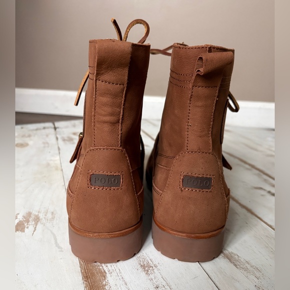 POLO Ralph Lauren Ranger boots brown tan leather lace up buckle men’s sz 8.5 EUC - Picture 3 of 11